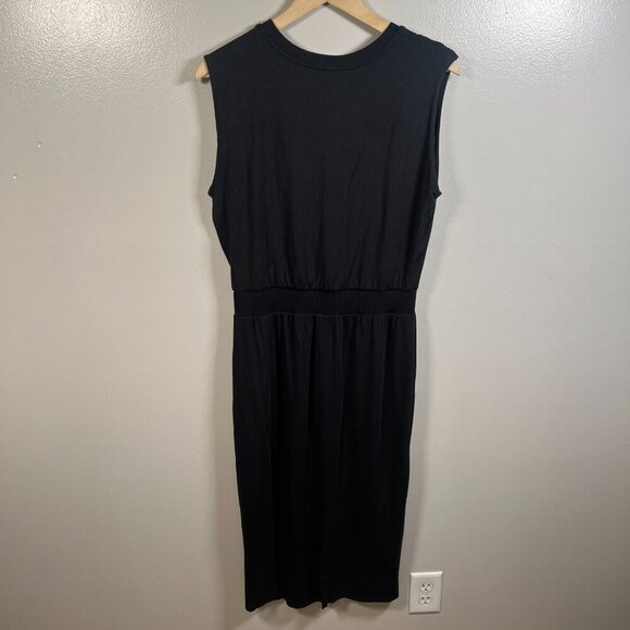 Athleta Santorini Cinch Midi Dress Size Medium Black Work Travel Athleisure - Picture 3 of 10